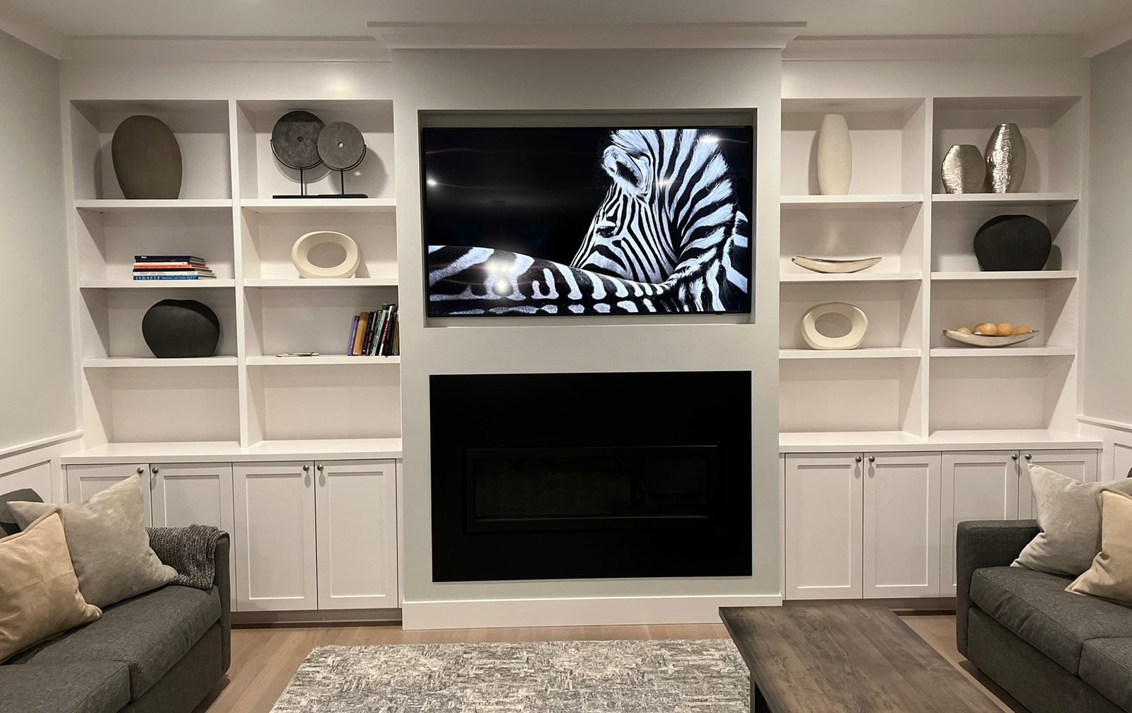 Built-in fireplace and media wall