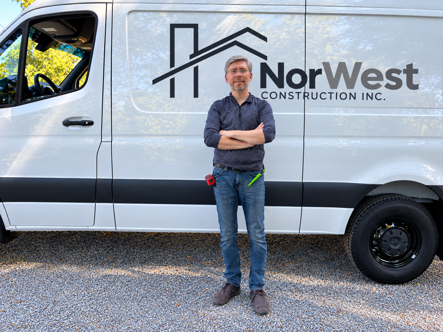 NorWest Construction owner standing in front of company van